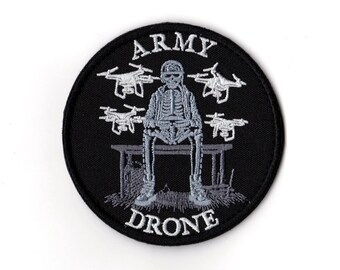 Army Drone Morale Patch Funny Skeleton Tactical Military Hook Loop Backpack Vest Gift for Veterans
