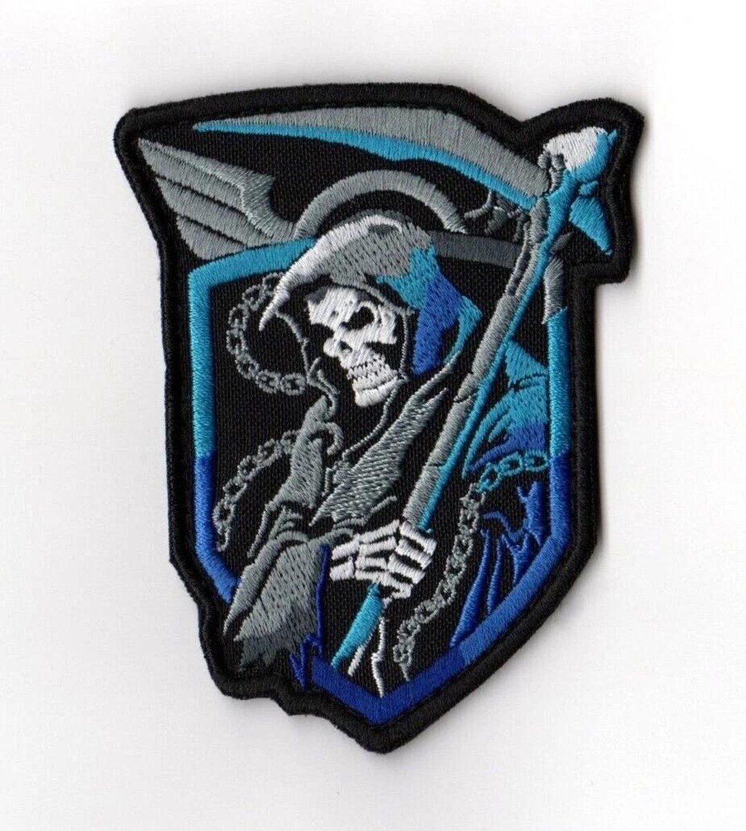 Grim Reaper Embroidered Patch | Skull Biker Gothic Scythe (hook & Loop ...
