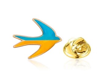 Ukrainian Swallow Enamel Pin | Blue Yellow Bird Lapel Badge | Patriotic Freedom Symbol