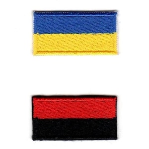 ウクライナの小型ワッペン2枚セット｜ウクライナ国旗と赤黒旗（ウクライナ蜂起軍）の刺繍入り