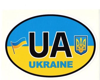 Ukraine Flag UA Sticker: Tryzub Coat of Arms, Waterproof Decal