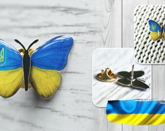 Ukrainian Butterfly Enamel Pin | Blue Yellow Trident Lapel Badge (2.5 cm x 2 cm)