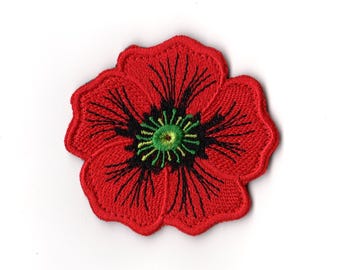 Red Poppy Flower Embroidered Patch | Memorial Remembrance Badge Emblem