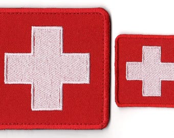 White Medic Cross Patch | Embroidered Hook and Loop First Aid EMT Badge