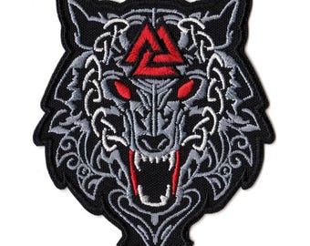 Fenrir Wolf Patch Valknut Norse Viking Embroidered Sew On Odin Mythology Biker Jacket Vest Patch