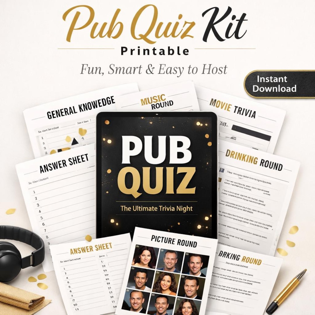 Printable Pub Quiz Kit, Family Trivia Game, Game Night Party Activity ...