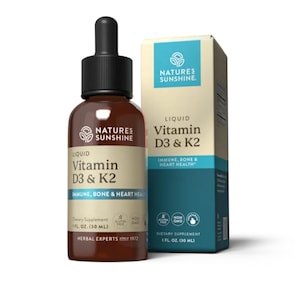 Vloeibare vitamine D3- en K2-druppels | Ondersteuning voor botten, hart en immuunsysteem (1 FL OZ)