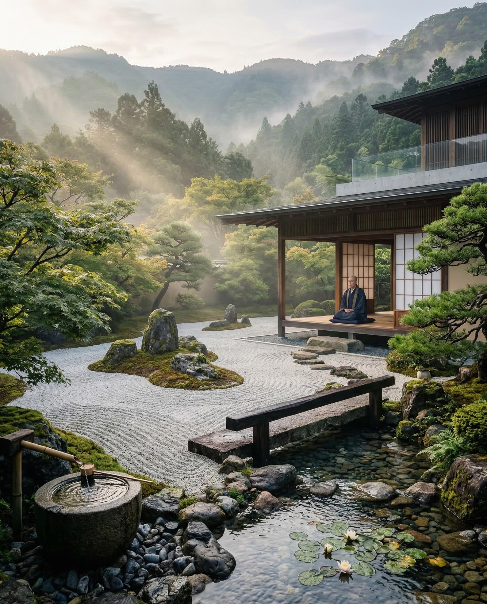 Serene Path To Stillness Hyper Realistic Zen Sanctuary At Dawn Digital 