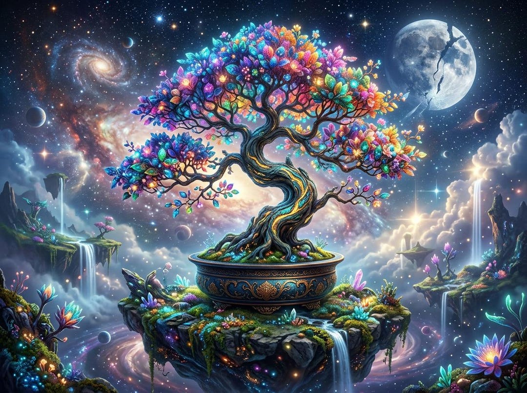 Cosmic Bonsai Digital Wall Art - Surreal Galaxy Tree of Life Print ...