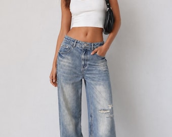Vintage Wash Distressed Denim Jeans