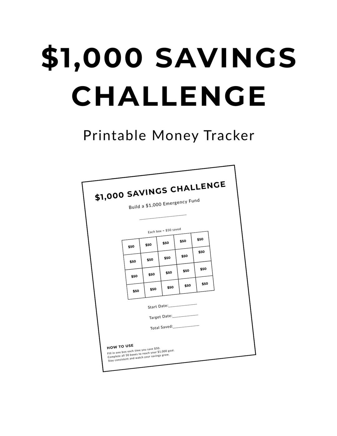 1,000 Dollar Savings Challenge Printable | Money Saving Tracker ...