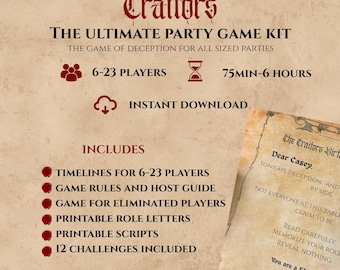 Traitors Party Game Kit: Comprehensive Guide for 6 to 23 Players with Hosting Scripts