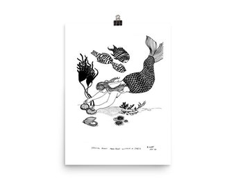 Reading Mermaid Print