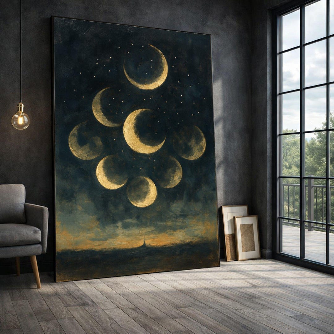 Phases of the Moon Framed Wall Art, Night Sky Canvas Print, Celestial ...