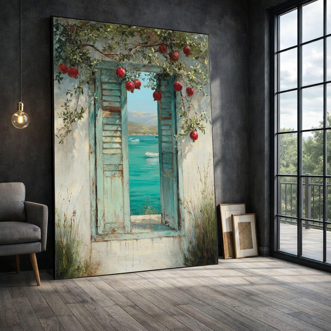 Mediterranean Coastal Window Framed Wall Art, Ocean View With ...
