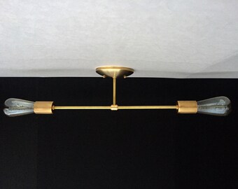 Draper Collection .  Semi Flush Mount Brass Ceiling Light  .  Mid Century Inspired  .  Modern Minimalist