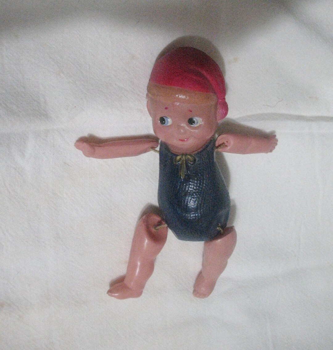 Vintage Celluloid Plastic Jointed Doll Painted on Clothing Smiley Etsy