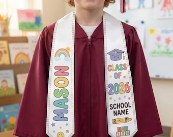 Custom Name Kid Graduation Stole,Grad Gift for Kids,Class of 2026 Kindergarten Stole,Kids Graduation Sash,Preschool Graduation Stole MS154