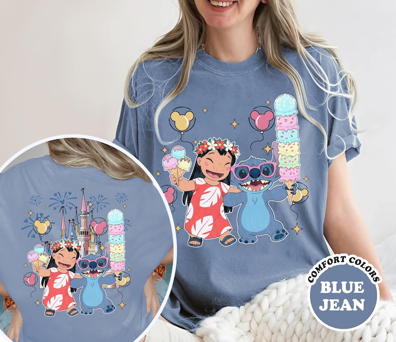 Camiseta de dos caras de Lilo y Stitch, camiseta de Stitch del Reino Mágico del Castillo de Disney, camiseta de viaje de Lilo y Stitch a Disney, camisetas para niños y adultos imagen 3