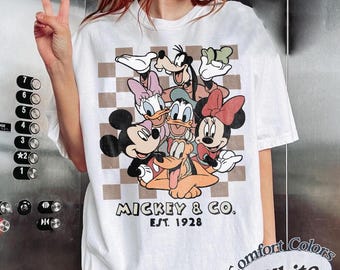 Comfort Colors® Retro Mickey & Co Est. 1928 Shirt, Mickey And Friends Tee, Disney Family Vacation Checkered Tee, Disneyland Trip 2026 TShir