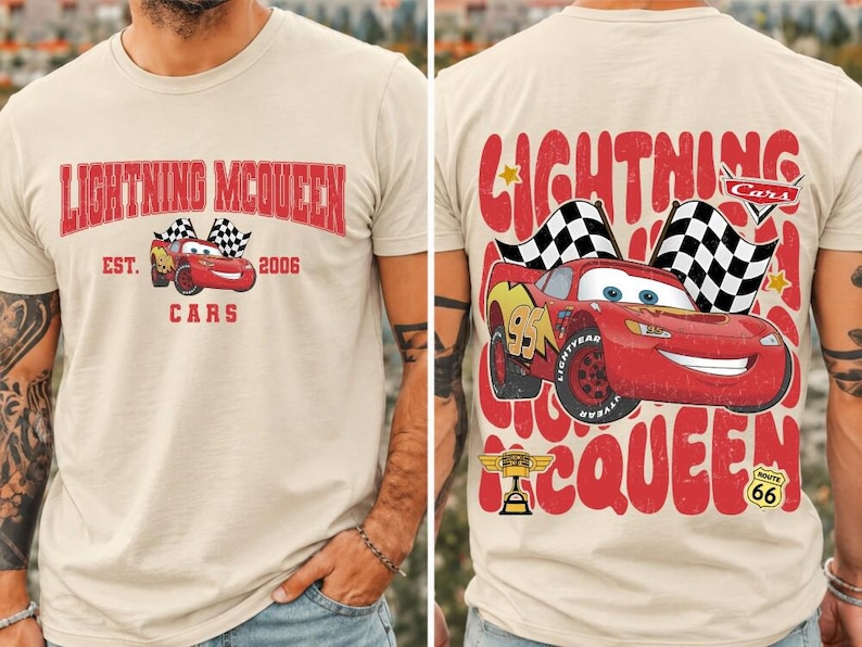 Comfort Colors Vintage Custom Pixar Cars Shirt, Lightning McQueen Mater Radiator Springs, Disneyland Family Tee, Disneyland Trip 2026 Tee image 1