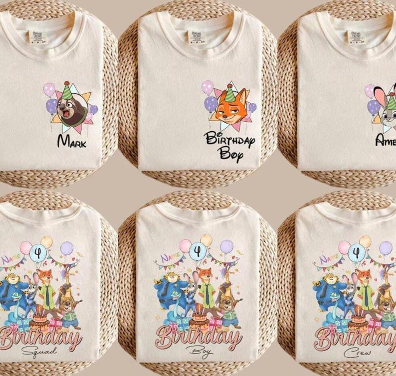 Personalized Name Age Zootopia Birthday Boy Shirt, Disneyland Judy Hopps Nick Wilde Gary De'Snake Birthday Squad Gift, Disneyland Family Tee image 1
