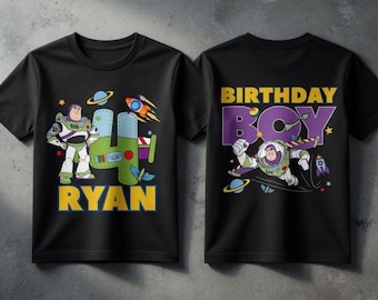 Custom Space Ranger Birthday Boy Shirt, Cartoon Adventure Party Tee for Kids Family Vacation Outf