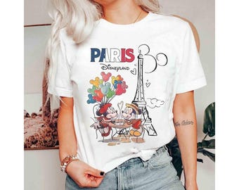 Retro Paris Vacation Shirt, Cartoon Couple Eiffel Tower Tee, Family Girl Trip Matching Outfit 2025