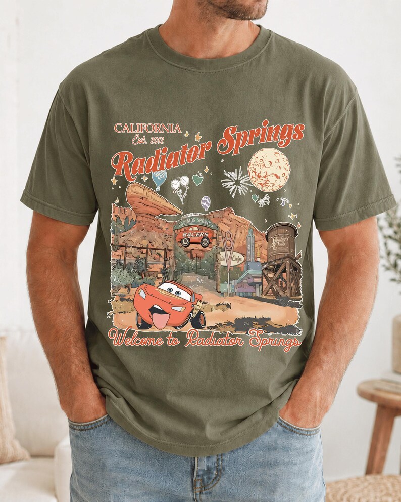 Lightning McQueen Disney Cars Shirt, Welcome to Radiator Springs Disneyland California Est 2012 T-shirt image 7