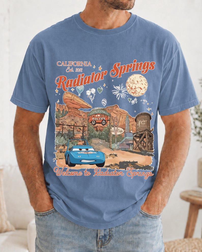 Lightning McQueen Disney Cars Shirt, Welcome to Radiator Springs Disneyland California Est 2012 T-shirt image 8
