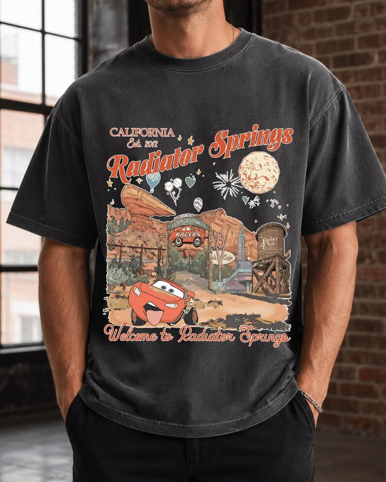 Lightning McQueen Disney Cars Shirt, Welcome to Radiator Springs Disneyland California Est 2012 T-shirt image 5