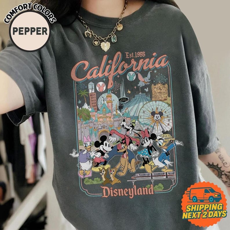 Retro Disneyland Vacation Mickey And Friends T-shirt, Disneyland Est 1955 Shirt, Mickey And Friends Shirt, Vacation Tee, WaltDisney World image 1