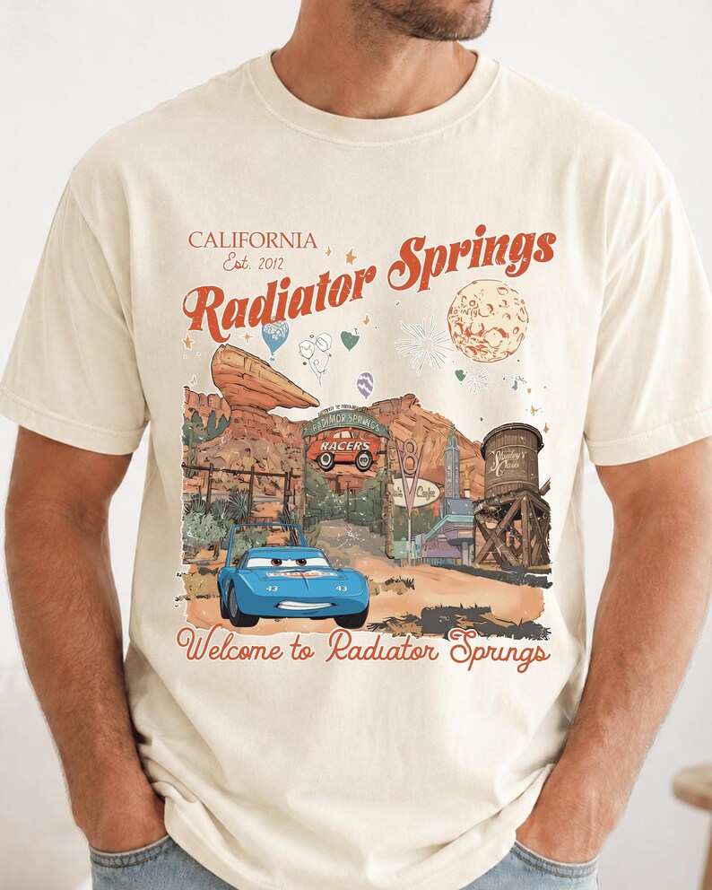 Lightning McQueen Disney Cars Shirt, Welcome to Radiator Springs Disneyland California Est 2012 T-shirt image 4