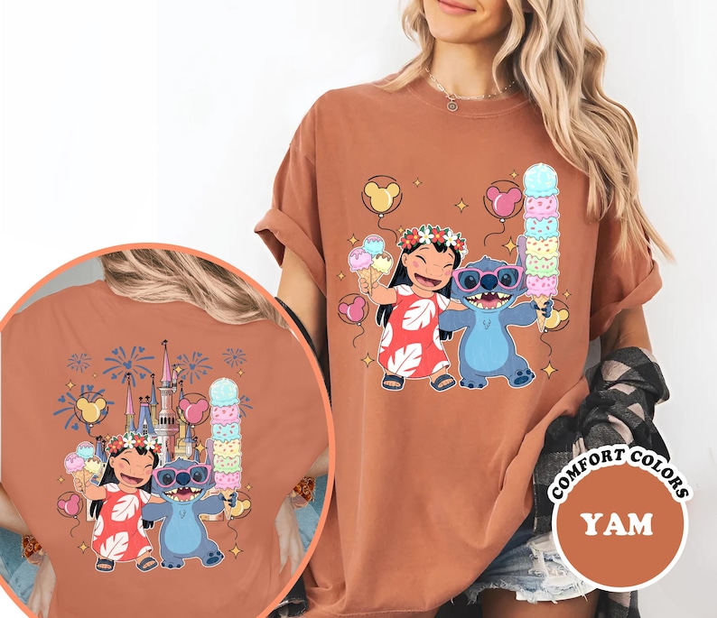 Camiseta de dos caras de Lilo y Stitch, camiseta de Stitch del Reino Mágico del Castillo de Disney, camiseta de viaje de Lilo y Stitch a Disney, camisetas para niños y adultos imagen 5