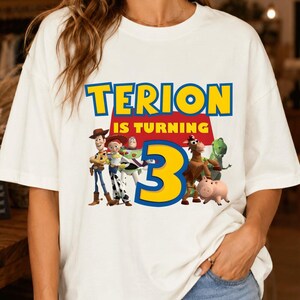 Custom Name Kids Toddler Toy Story T-shirt, Personalized Buzz Woody Jessie Shirt, Custom Birthday Boy Girl Tee, land Trip Shirt image 3