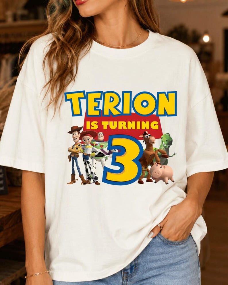 Custom Name Kids Toddler Toy Story T-shirt, Personalized Buzz Woody Jessie Shirt, Custom Birthday Boy Girl Tee, land Trip Shirt image 3