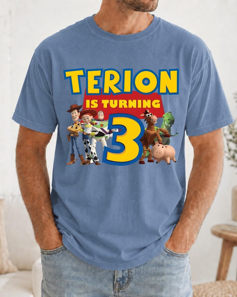 Custom Name Kids Toddler Toy Story T-shirt, Personalized Buzz Woody Jessie Shirt, Custom Birthday Boy Girl Tee, land Trip Shirt image 4
