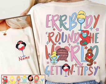 2-Sided Princess Drinking Around The World Shirt, Funny Vacation Party Tee, Food And Wine Family Trip Outfit