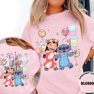 Camiseta de dos caras de Lilo y Stitch, camiseta de Stitch del Reino Mágico del Castillo de Disney, camiseta de viaje de Lilo y Stitch a Disney, camisetas para niños y adultos imagen 7
