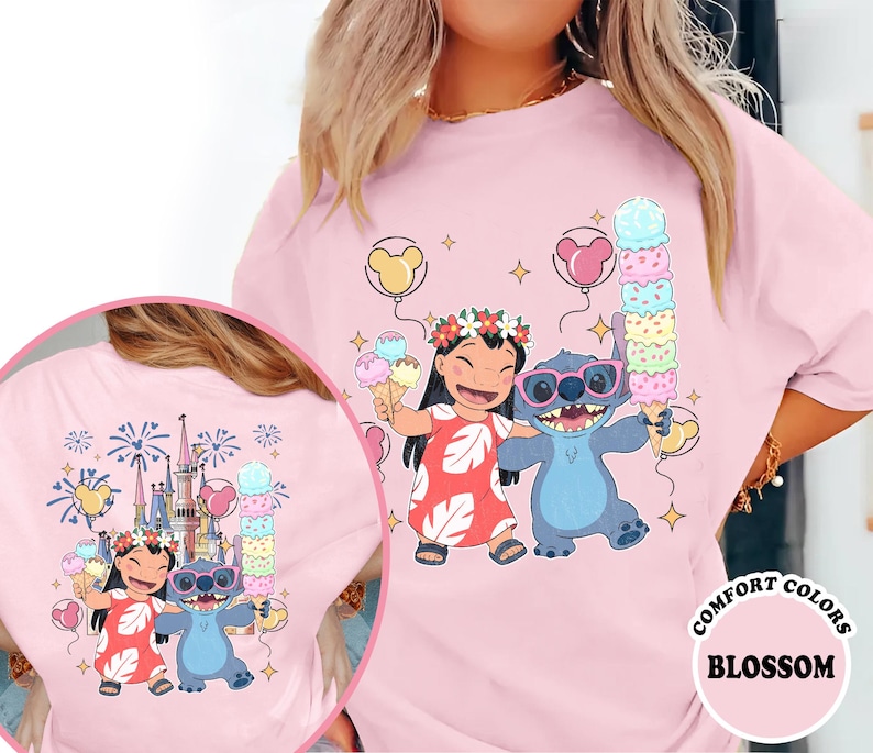 Camiseta de dos caras de Lilo y Stitch, camiseta de Stitch del Reino Mágico del Castillo de Disney, camiseta de viaje de Lilo y Stitch a Disney, camisetas para niños y adultos imagen 7