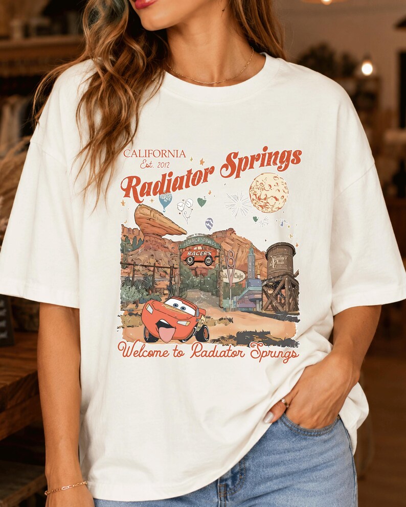 Lightning McQueen Disney Cars Shirt, Welcome to Radiator Springs Disneyland California Est 2012 T-shirt image 1