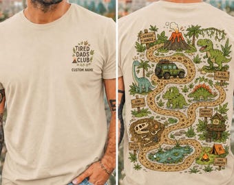 Comfort Colors Tired Dad Club Dinosaur Road Map Shirt, Custom Dino Dad Tee, Funny Father’s Day Gift for Daddy