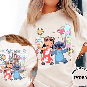 Camiseta de dos caras de Lilo y Stitch, camiseta de Stitch del Reino Mágico del Castillo de Disney, camiseta de viaje de Lilo y Stitch a Disney, camisetas para niños y adultos imagen 1
