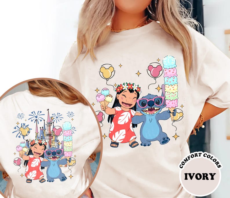 Camiseta de dos caras de Lilo y Stitch, camiseta de Stitch del Reino Mágico del Castillo de Disney, camiseta de viaje de Lilo y Stitch a Disney, camisetas para niños y adultos imagen 1