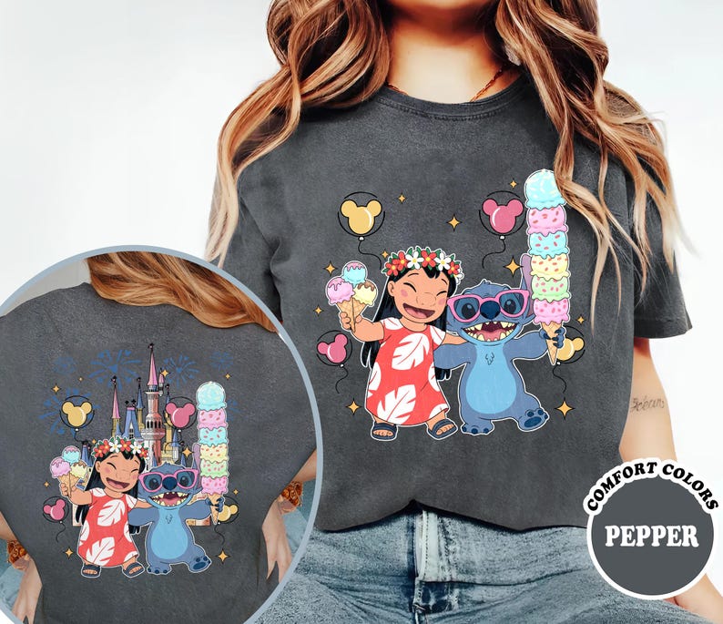 Camiseta de dos caras de Lilo y Stitch, camiseta de Stitch del Reino Mágico del Castillo de Disney, camiseta de viaje de Lilo y Stitch a Disney, camisetas para niños y adultos imagen 4