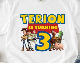 Custom Name Kids Toddler Toy Story T-shirt, Personalized Buzz Woody Jessie Shirt, Custom Birthday Boy Girl Tee, land Trip Shirt