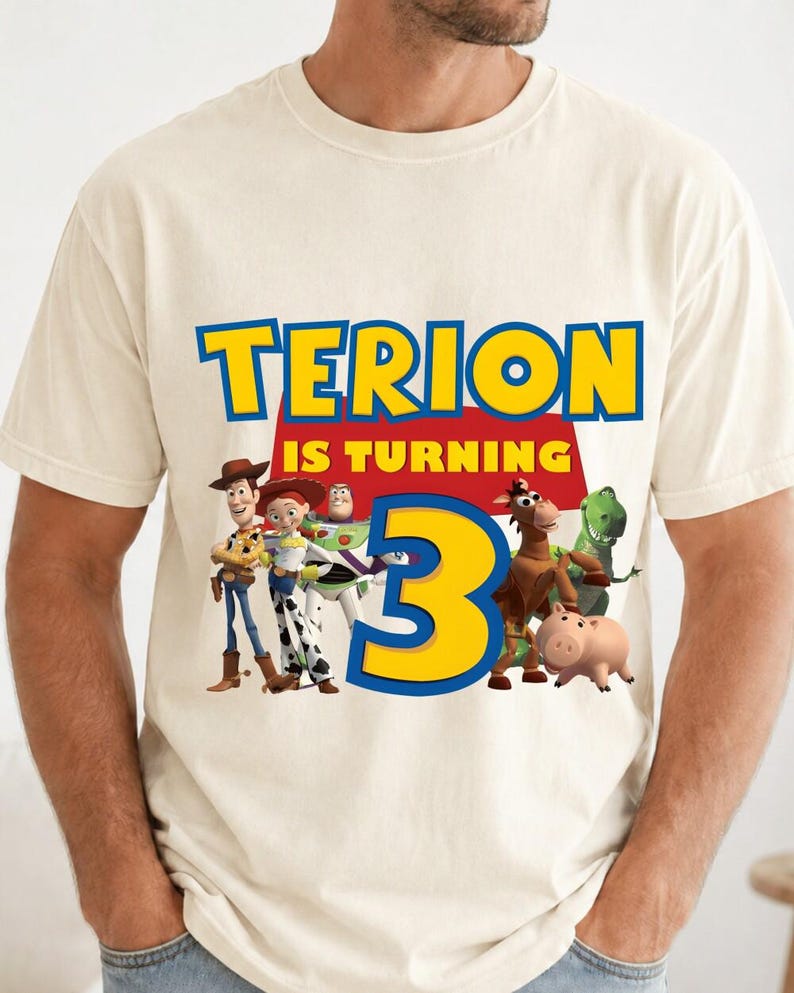 Custom Name Kids Toddler Toy Story T-shirt, Personalized Buzz Woody Jessie Shirt, Custom Birthday Boy Girl Tee, land Trip Shirt image 2