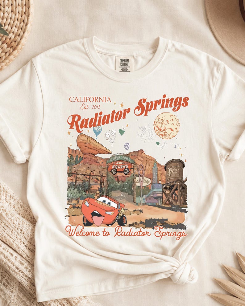 Lightning McQueen Disney Cars Shirt, Welcome to Radiator Springs Disneyland California Est 2012 T-shirt image 2
