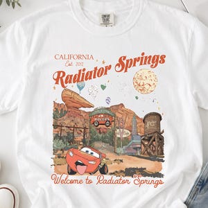 Lightning McQueen Disney Cars Shirt, Welcome to Radiator Springs Disneyland California Est 2012 T-shirt image 3
