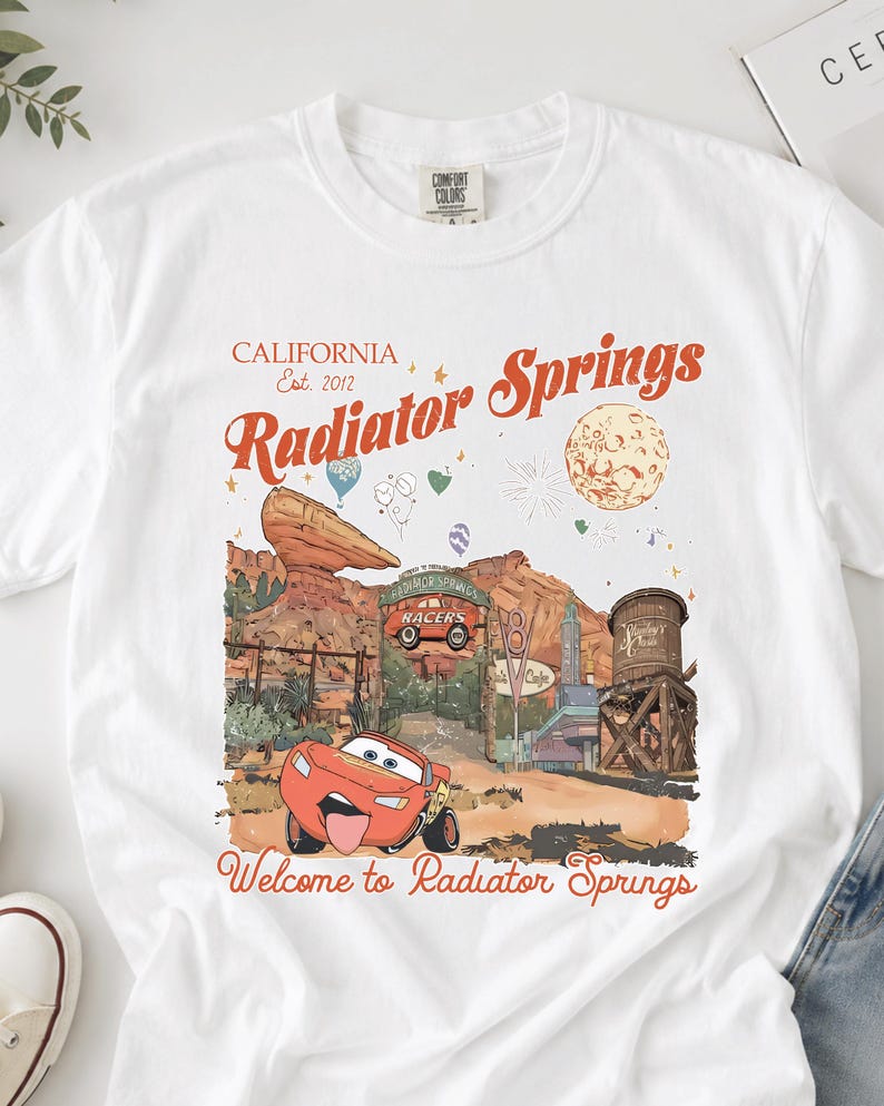 Lightning McQueen Disney Cars Shirt, Welcome to Radiator Springs Disneyland California Est 2012 T-shirt image 3